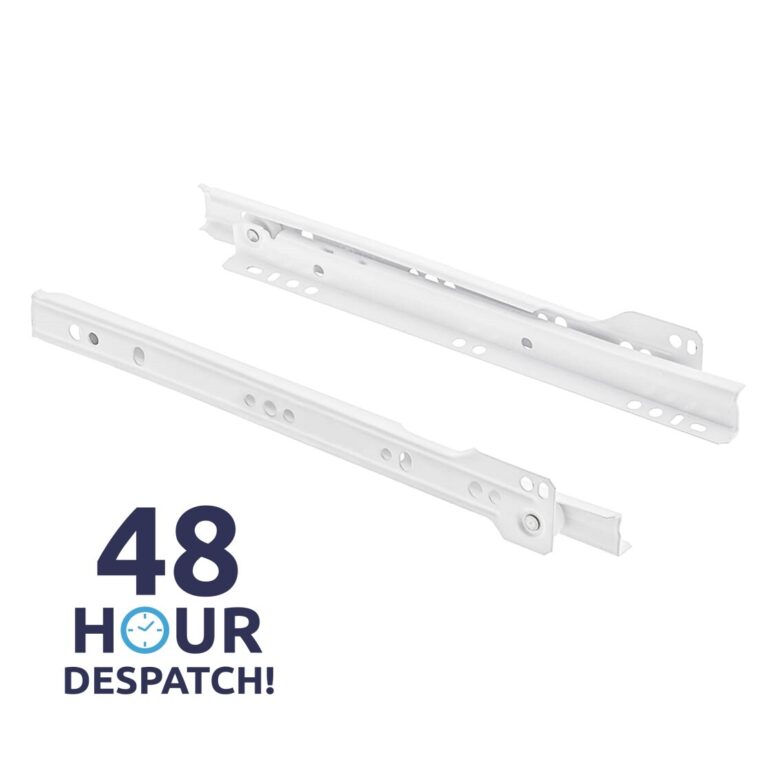 White Roller Drawer Runners Bottom Fix 20kg Pair
