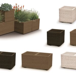 Planter with Insert and Wheels Wood-Effect