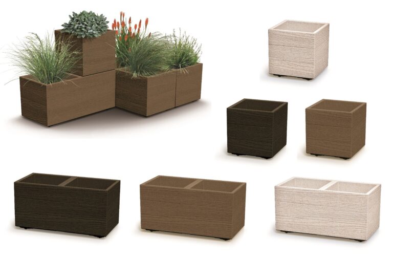 Square Planter with Insert and Wheels Wood-Effect