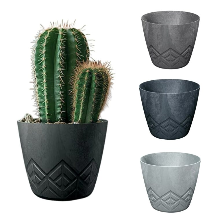 Round Planter Concrete-Effect Geometric Base