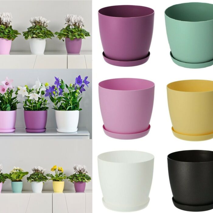 Matt Round Plant Pot With Saucer UV-Resistant