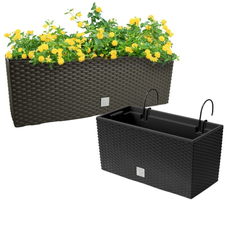 Rattan-Effect Window Box Planter with Hooks