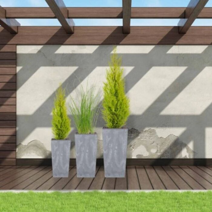 Square Tall Planter with Insert Concrete-Effect Set of 3