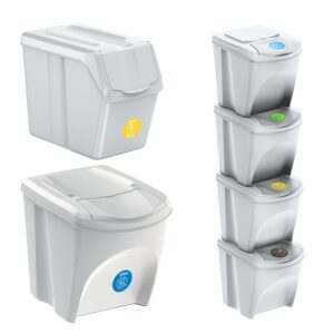 Stackable Recycling Bins Set with Front Lid White