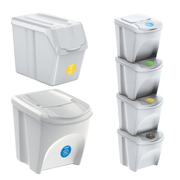 Stackable Recycling Bins Set with Front Lid White - Jumping Bugzy