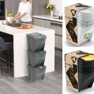 Stackable Recycling Bins with Lids and Handles