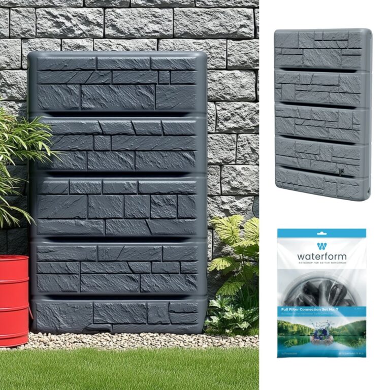 Slim Stone-Effect Water Butt 400L with Connection Kit